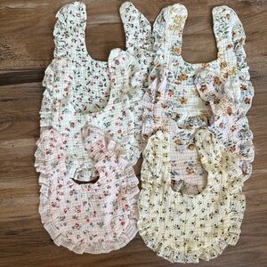 6 Baby Girl Floral Ruffle Muslin Bibs